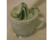 Green White Slag Glass Measuring Cup w Reamer Glass Lid Top