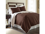 3 Piece solid reversible quilted coverlet set leaf deep mahogony dew king