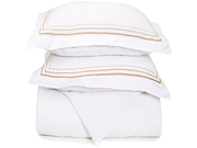 Super Soft Light Weight 100% Brushed Microfiber King California King Wrinkle Resistant White Duvet Cover with Gold 3 Line Embroidered Pillowshams in Gift Bo