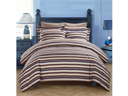 Chic Home 3 Piece Eliora Striped Printed Reversible Queen Duvet Cover sets Brown
