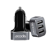 Car Charger Arcadia TM 1PC Triple USB Port High Speed 2.4 2.1A 2.1A USB Port Car Chargers Total 5V@6.6A Max = 33W output Black Dark Grey