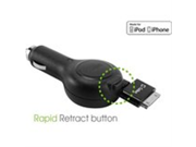 Rubberized Retractable Car Charger for Apple iPhone 3GS Black