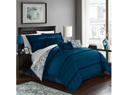 Chic Home 6 Piece Elle Pleated And Ruffled Reversible Paisely Floral Print Comforter Set Shams And Decorative Pillows Included Twin Navy