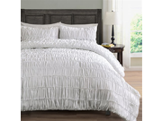 Ruched Bedding 3 Piece Comforter Set Pinch Pleat Bed Cover Color White Size Queen by Cozy Beddings
