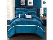 Chic Home 10 Piece Blanche Pleated Ruffled Queen Bed In a Bag Comforter Set Teal With sheet set