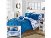 Chic Home 7 Piece Heathville Pinch Pleated Chevron Print REVERSIBLE Twin X Long Bed In a Bag Comforter Set Blue with Sheets