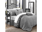 Chic Home 7 Piece Lessie Pleated Contemporary Comforter Set Queen Silver