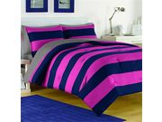 Izod 1C12089 Rugby Stripe Comforter Set King Pink Navy