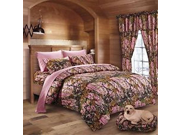 Queen Reversible Woodland Pink Camo 7 Piece Comforter Sheet Set