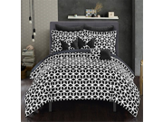 Chic Home 8 Piece Stefanie Geometric Diamond Printed Reversible Bed In A Bag Comforter Set with White Sheets Included Twin Black