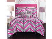 Chic Home 8 Piece Surfer Chevron and Geometric printed REVERSIBLE Twin Bed In a Bag Comforter Set Fuchsia Sheets set and Deocrative pillows included