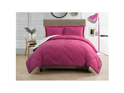 3 Piece Full Queen Pink Chevron Comforter Set Fancy Luxury Bedding Reversible Polyester Material Solid Pattern Down Alternative Type For All Season Machi