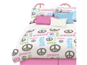 Veratex 457210 Peace and Love Bed In A Bag Micro Fiber Pink White Green Twin