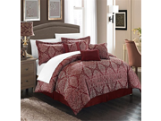 Chic Home 7 Piece Jessica Embossed Traditional Jacquard Motif Comforter Set Queen Red