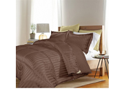 3 Piece Full Queen Chocolate Damask Stripe Comforter Set Fancy Luxury Bedding Classic Traditional Style Microfiber Polyester Material Reversible Machine