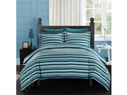Chic Home 5 Piece Peyton Striped Printed Reversible Bed In A Bag Comforter Set With Sheet Set Twin Blue