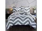 Chic Home 8 Piece Surfer Chevron and Geometric printed REVERSIBLE Twin Bed In a Bag Comforter Set Grey Sheets set and Deocrative pillows included