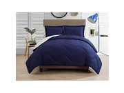 3 Piece Full Queen Navy Chevron Comforter Set Fancy Luxury Bedding Reversible Polyester Material Solid Pattern Down Alternative Type For All Season Machi