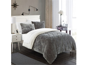 Chic Home 3 Piece Josepha Pinch Pleated Ruffled Pintuck Sherpa Lined Comforter Set Queen Grey