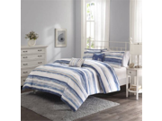 King Size Blue Brushstroke Stripe 5 Piece Bedding Comforter Set