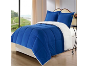 Borrego 3 Piece ROYAL BLUE Down Alternative Comforter Set Blanket with Pillow Shams Sherpa and Berber Fabric Bed Cover Size KING One Day Sale