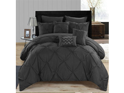 Chic Home 8 Piece Hannah Pinch Pleated ruffled and pleated complete Twin Bed In a Bag Comforter Set Black Sheets set and Deocrative pillows included