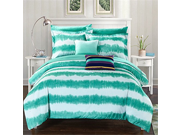 Chic Home 9 Piece Benjamin Striped hand dipped Shibori Tie Dye printed Full Bed In a Bag Comforter Set Turquoise With sheet set and colorful pillows