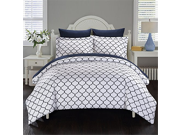 Chic Home 7 Piece Heather Geometric Diamond Printed Reversible Bed In A Bag Comforter Set With Sheet Set Queen Navy