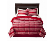 Room Essentials Twin Bed in Bag Red Stripe Comforter Set Sheets Sham 6 pc