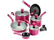 T fal C729SE Excite Nonstick Thermo Spot Dishwasher Safe Oven Safe PFOA Free Cookware Set 14 Piece Pink
