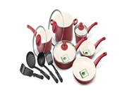 GreenLife 14 Piece Nonstick Ceramic Cookware Set with Soft Grip Red