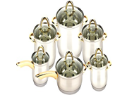 3416 Uniware 12pcs Stainless Steel Cookware Set with Ss Gold Plated Handle