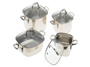 Prime Cookware 8 Piece Square Stainless Steel Cookware Set with Glass Lids
