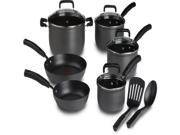 T fal D913SC Signature Hard Anodized Nonstick Thermo Spot Heat Indicator Cookware Set 12 Piece Gray