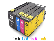 Generic Replacement Ink Cartridges Compatible With HP 711BK 711C 711M 711Y 1B 1C 1M 1Y Pack of 4