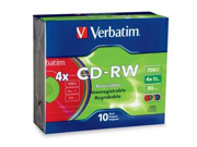 Verbatim CD RW 94325 700MB 2X 4X Branded 10PK Slim Case Assorted Colors TAA [Non Retail Packaged]