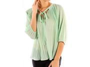 Chiffon Pleated Summer Time Womens Fashion Blouse 3 4 Sleeve Shirt Mint Small