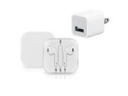 Apple OEM Authentic USB Travel Wall Charger and Stereo Earpods with Inline Mic