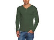 Alta Men s Slim Fit V Neck Long Sleeve 3 Button Up T Shirt Army Green Large