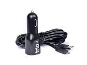 Trio Single USB 2.4A 12W DC Car Power Adapter Charger microUSB Cable Black