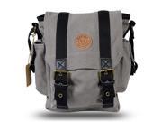 Rakuda Messenger Canvas Travel Bag with Side Pockets and Leather Trim Grey