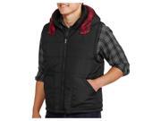 Alta Men s Reversible Puffer Zip Up Vest with Removable Hoodie Plaid Jacket Black M