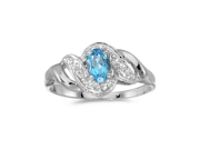 Birthstone Company 10k White Gold Oval Blue Topaz And Diamond Swirl Ring