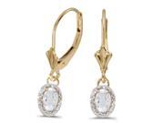 10k Yellow Gold Oval White Topaz And Diamond Leverback Earrings