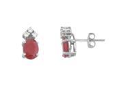 14k White Gold Ruby And Diamond Oval Earrings