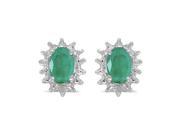 10k White Gold Oval Emerald And Diamond Earrings