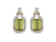 14k Yellow Gold Emerald cut Peridot And Diamond Earrings