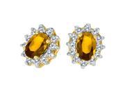 14k Yellow Gold Oval Citrine and .25 total ct Diamond Earrings