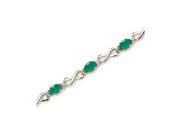10K White Gold Oval Emerald and Diamond Bracelet 6 Inch Length