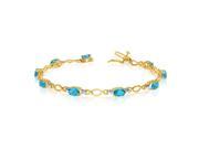 14K Yellow Gold Oval Blue Topaz and Diamond Bracelet 6 Inch Length